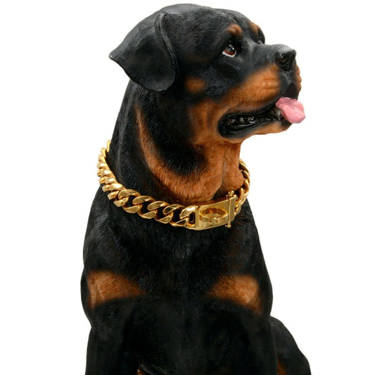 15mm Cuban Link Titanium Steel Gold Dog Chain Collar