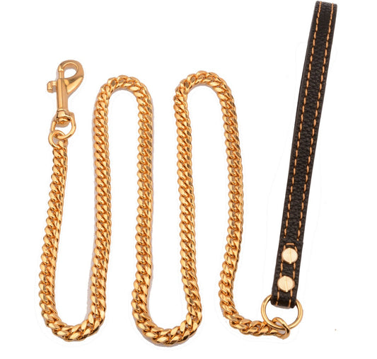 10mm Cuban Link Stainless Steel Gold Dog Chain Leash